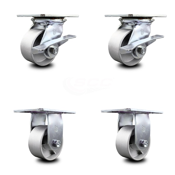 4 Inch Semi Steel Caster Set with Ball Bearing 2 Brakes and 2 Rigid SCC